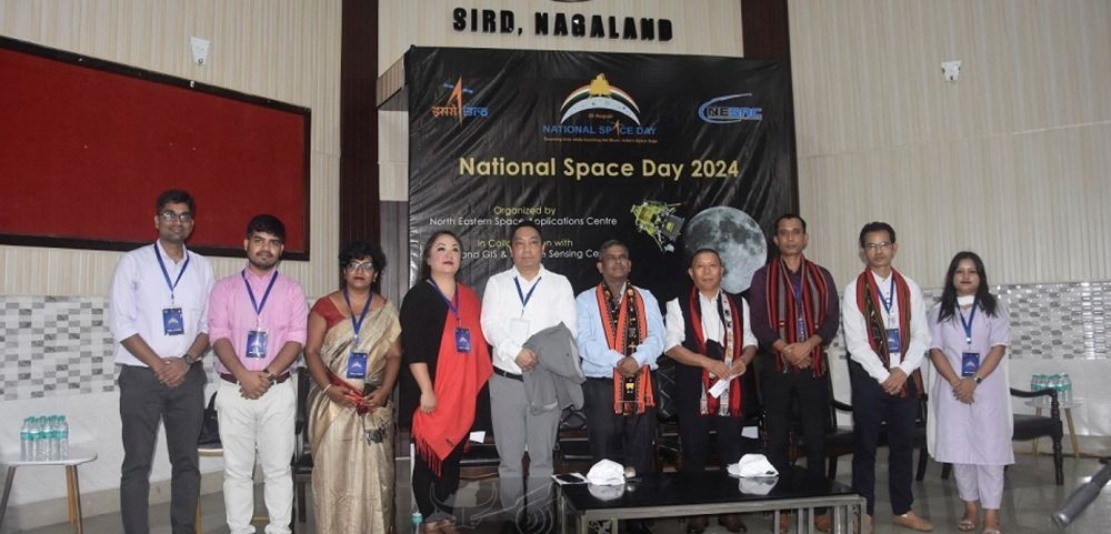 Development Commissioner, R Ramakrishnan, IAS with officials of NESAC and NGISRSC during the National Space Day celebrations held in Kohima on July 16. (DIPR Photo)